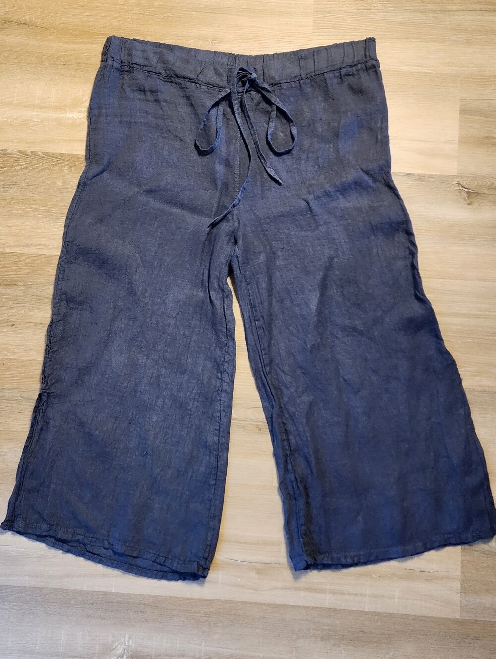 Linen Wide-Leg Drawstring Pants - Navy Made In Italy Large